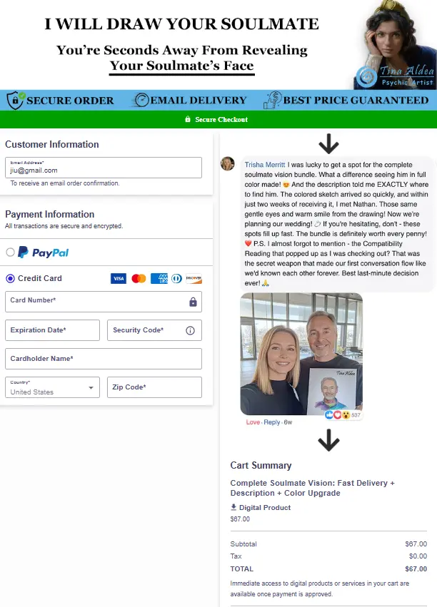 Tina Psychic soulmate sketch check out page